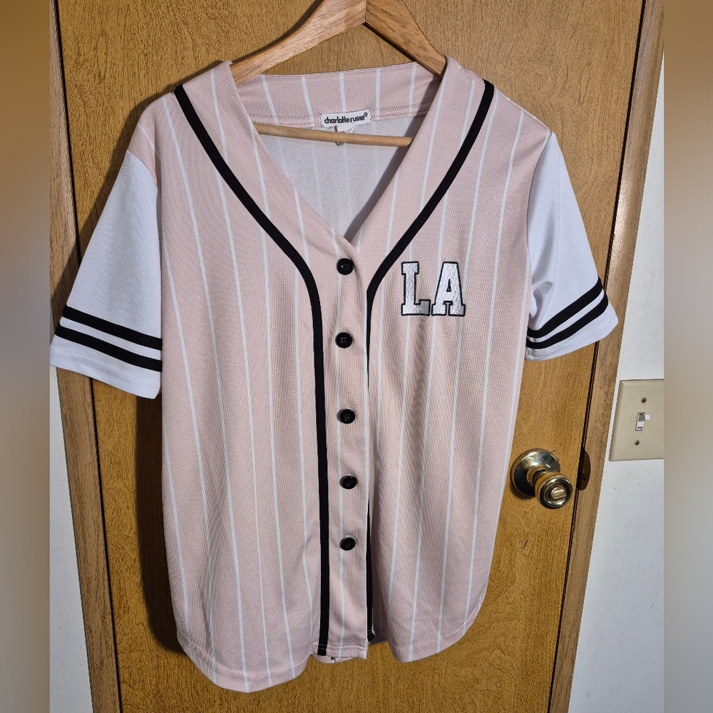 Charlotte Russe Pink and White Varsity Jacket Lightweight